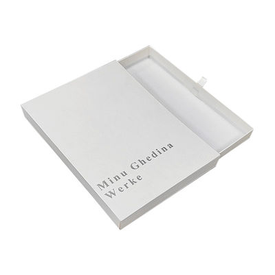 Weiße Schachtel mit Texturmuster einfach elegant mit Logo Silber glänzend Karton Schublade Schmuck Kleines Geschenk Verpackung