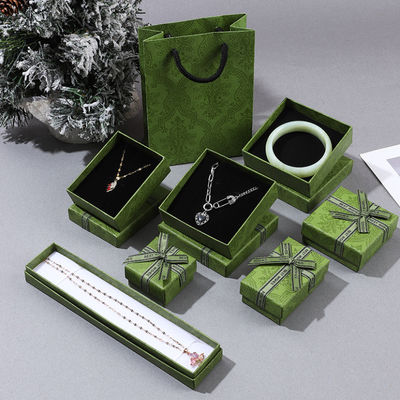Custom Dunkelgrün Karton Karton Verpackungskiste für Schmuck Halskette Armband Ringe Schublade Geschenk mit gedrucktem Logo