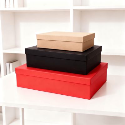 Individuelle Luxus-Geschenkboxen-Set mit orangefarbenem Deckel und Boden, flach verpackt, mit Papiertüte, Eigenschaften: Mattfolienkaschierung, Prägung, Goldfoliendruck