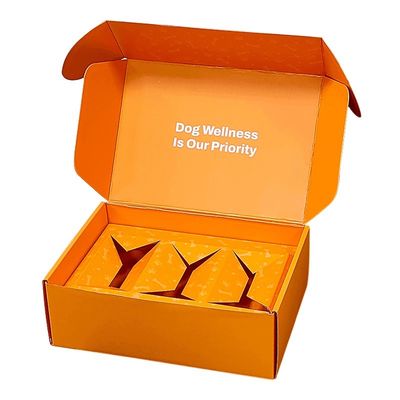 Orange Pet Food Paper Mailer Box Verpackung Öko-freundliche Hundebox Folder