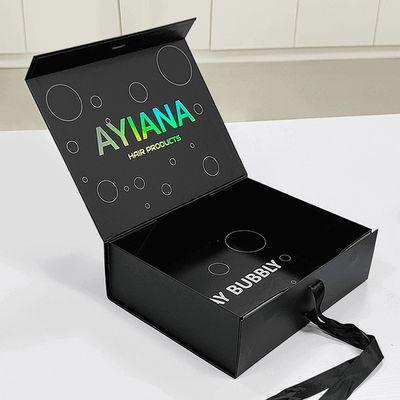 Rechteckige Luxus schwarze Magnetgeschenkbox mit Karton Liner Custom Printing Logo