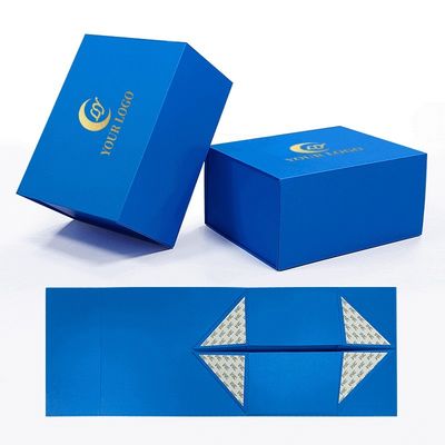 Luxus-Rigid Box für kundenspezifische Kleidung mit Goldfolie und blauem Magnetverschluss