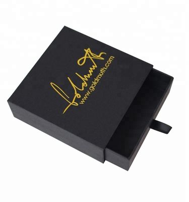 Schwarze Geschenkschublade Verpackungskiste Glanzlaminierung Bronze Blob Stempel Logo