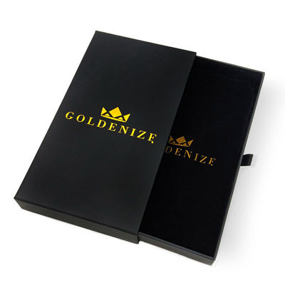Recycling-Rigid Drawer Verpackungskiste schwarze Schiebe aus Schmuckschachtel mit Tasche und Tasche