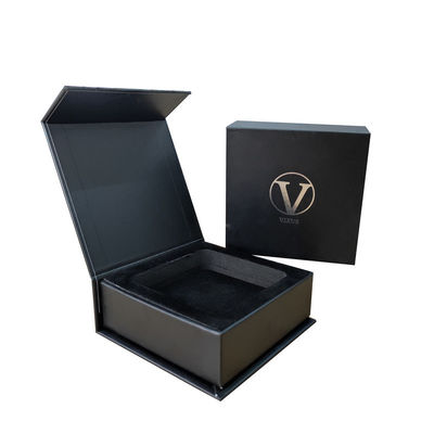 Magnetische Geschenkbox mit Schwarzmatte Silber Stempel Logo und EVA Einfügen