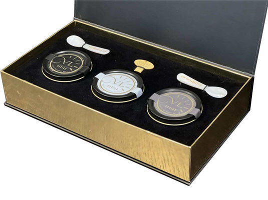 Goldverpackung Schwarzer roter Kaviar Zinnglas Geschenk-Set mit Kartonverpackung und Hülle