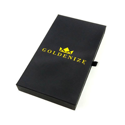 Stylische schwarze steife Schublade mit Goldfolie Custom Logo und weiche Samtverkleidung