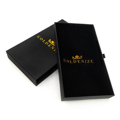 Stylische schwarze steife Schublade mit Goldfolie Custom Logo und weiche Samtverkleidung