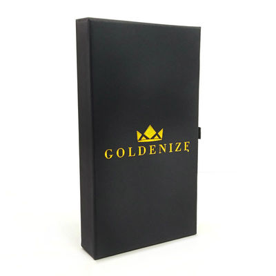 Stylische schwarze steife Schublade mit Goldfolie Custom Logo und weiche Samtverkleidung