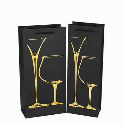 Matte schwarze Kraftpapier-Rotwein-Geschenktaschen mit flexiblem Loop-Griff