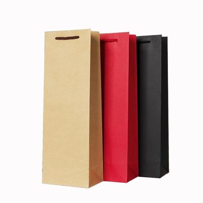 Matte schwarze Kraftpapier-Rotwein-Geschenktaschen mit flexiblem Loop-Griff