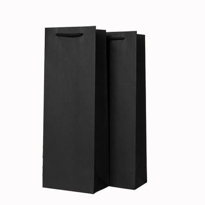 Matte schwarze Kraftpapier-Rotwein-Geschenktaschen mit flexiblem Loop-Griff