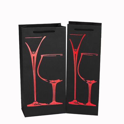 Einfach verpackte Weinflasche Verpackung Schwarze Papiertüten mit individuellem Logo und heißer Folie