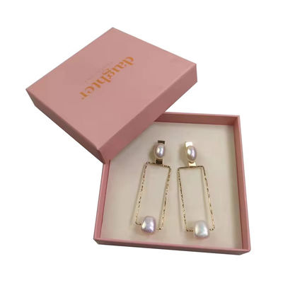 Custom Logo Halskette Ohrringe Schmuck Geschenkverpackungskiste mit Schaumstoff Einfügen starre Kartonbox für Ringe und Armbänder