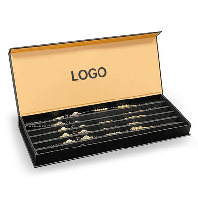 Luxuriöses Logo Schwarzes Papier Schmuck Verpackungskiste Für Armband Anhänger starre Magnetbox