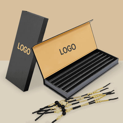 Luxuriöses Logo Schwarzes Papier Schmuck Verpackungskiste Für Armband Anhänger starre Magnetbox