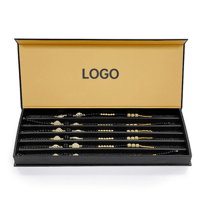 Luxuriöses Logo Schwarzes Papier Schmuck Verpackungskiste Für Armband Anhänger starre Magnetbox