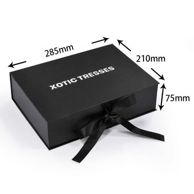 Custom High End Schwarze Magnetbox Kleidung Karton Geschenkverpackung Menschenhaar Verpackungskiste mit Satinseide