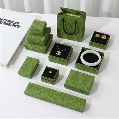 Custom Dunkelgrün Karton Karton Verpackungskiste für Schmuck Halskette Armband Ringe Schublade Geschenk mit gedrucktem Logo