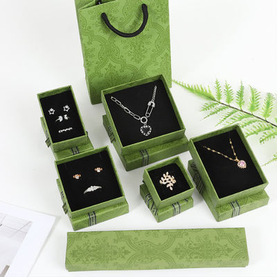 Custom Dunkelgrün Karton Karton Verpackungskiste für Schmuck Halskette Armband Ringe Schublade Geschenk mit gedrucktem Logo