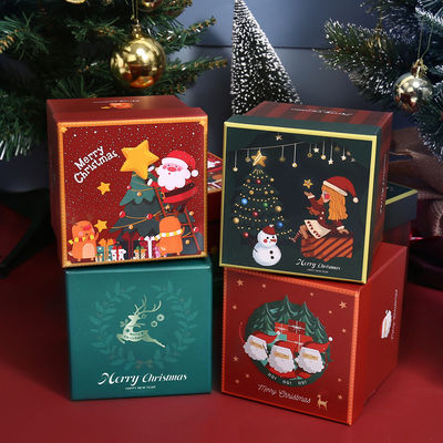 Luxuriöse, individuelle Weihnachtsverpackung im Stil von umweltfreundlichen Geschenkverpackungen aus Karton, roter Deckel, Weihnachtsband, Geschenkbox-Set