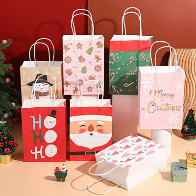 Weihnachtsgeschenktüten für Kinder aus recyceltem Papier, Weihnachtsmann, Schneemann, Weihnachts-Party-Gastgeschenke, Großhandel, Feiertags-Goodie-Bags für Geschenke