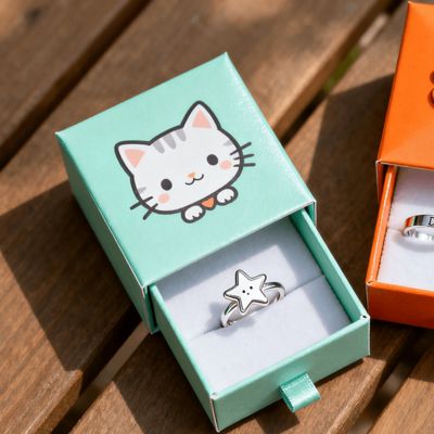 Vintage Luxus Individuelles Logo Ringboxen Elfenbein Karton mit Schwamm Samtfutter Prägung Lackierung UV-Beschichtung Druckbearbeitung