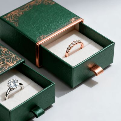 Vintage Luxus Individuelles Logo Ringboxen Elfenbein Karton mit Schwamm Samtfutter Prägung Lackierung UV-Beschichtung Druckbearbeitung