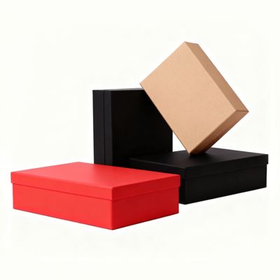 Individuelle Luxus-Geschenkboxen-Set mit orangefarbenem Deckel und Boden, flach verpackt, mit Papiertüte, Eigenschaften: Mattfolienkaschierung, Prägung, Goldfoliendruck