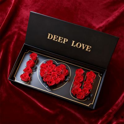 Custom Popular I LOVE U Floral Gift Boxes Eco Friendly Recycled Magnetic Paper Box Packaging For Rose Flower Gift Box