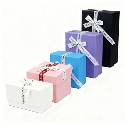 Individuelle Schmuckverpackung Englisch Schleife Band Himmel Erde Quadrat Box Elegante Kartonabdeckung für Ohrringe Ringe Schachteln