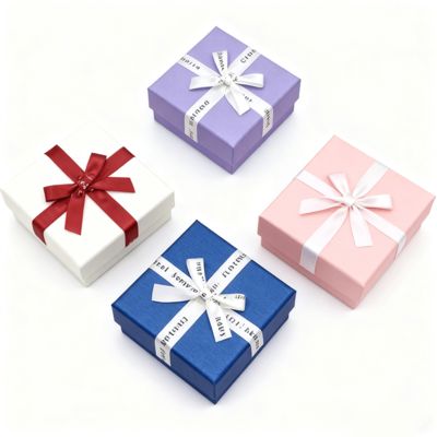Individuelle Schmuckverpackung Englisch Schleife Band Himmel Erde Quadrat Box Elegante Kartonabdeckung für Ohrringe Ringe Schachteln