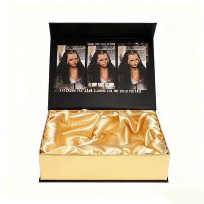 Luxury Flip Top Magnetic Box Closure Wig Box With Satin Inside Custom Logo Packaging Hair Gift Black Foldable Paper Boxes