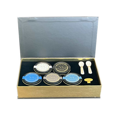 Goldverpackung Schwarzer roter Kaviar Zinnglas Geschenk-Set mit Kartonverpackung und Hülle