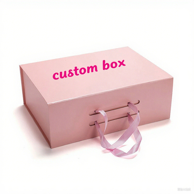 Luxuriöse, pinkfarbene, bedruckte Magnet-Geschenkboxen mit Schleifenband - Individuelle Logo-Verpackung aus stabilem Karton für Kleidung