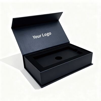 Individuelle Logo Schwarze Magnetische Geschenkbox mit Papiereinlagen Premium-Verpackung für Uhr Kreditkarte Ohrring